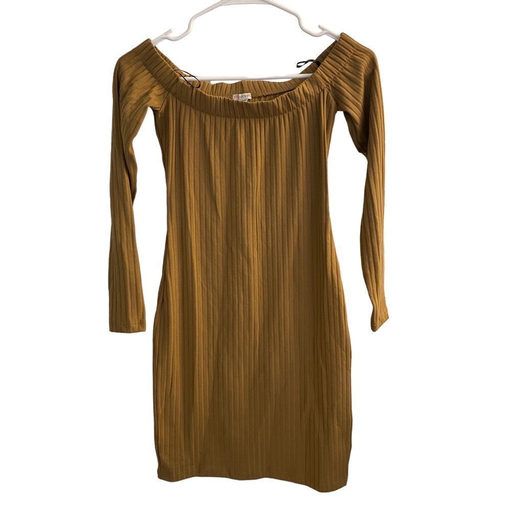 Guess Imari Rib‎ Ginger Long Sleeve Off Shoulder Dress Sz XS